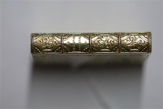 A Victorian silver gilt vinaigrette, modelled as a book, by Rawlings & Summers,